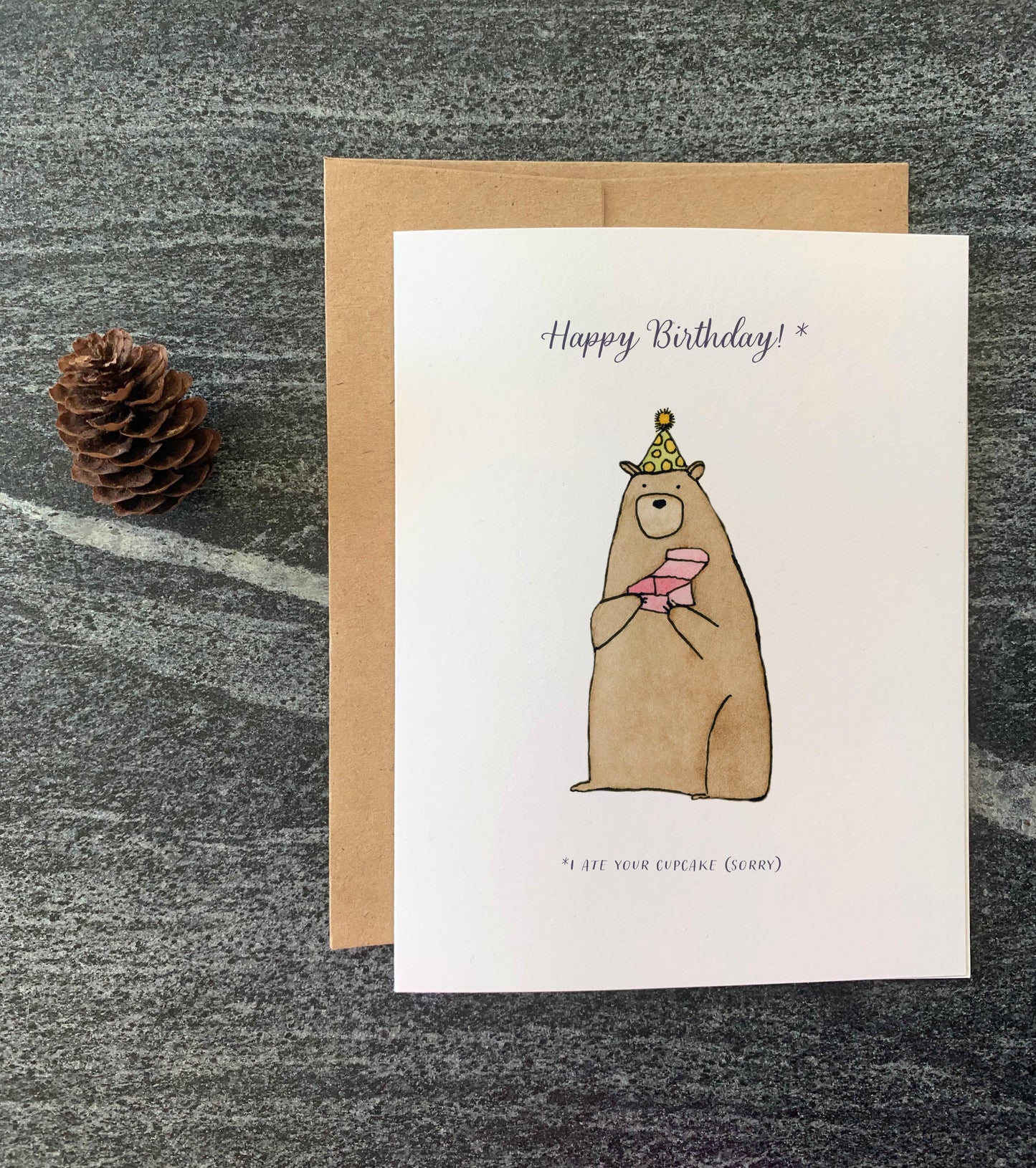 Birthday Bear Hand printed card